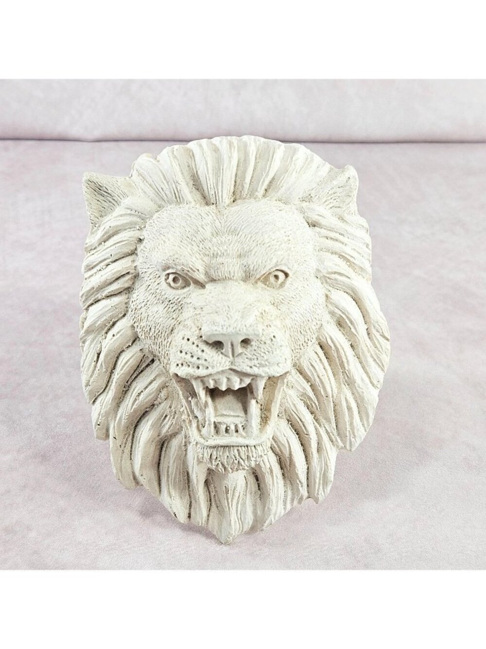 5" Lion Head Wall Decor Sculpture Off White Resin Animal Home Wall Hanging